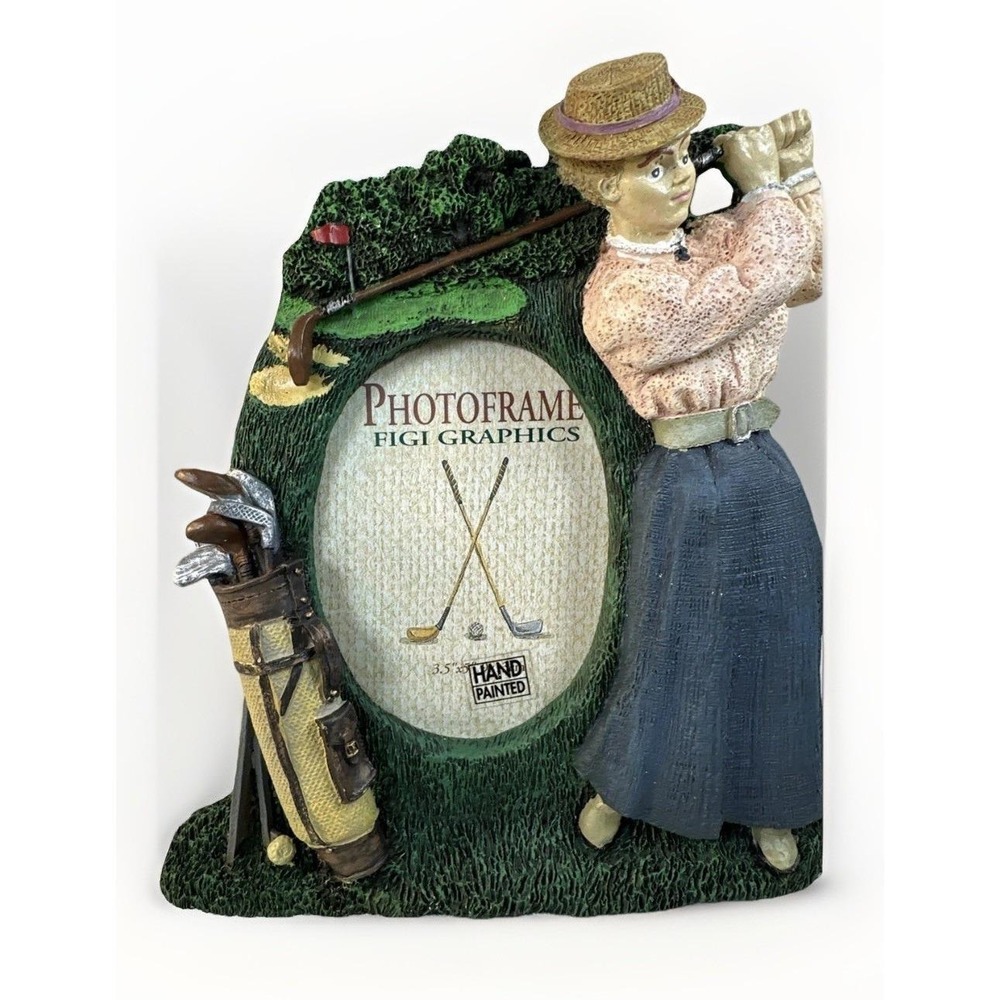 1993 Photo Frame Figi Graphics 3D Woman Golfer Vintage Ceramic 7.5"x 7" NWT